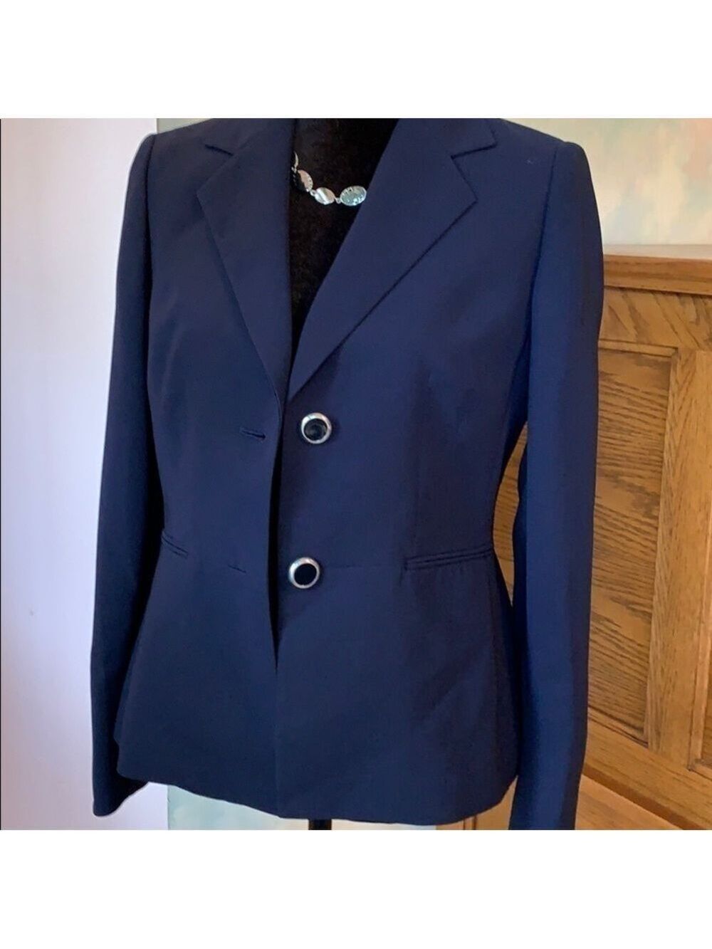 JONES STUDIO Navy Blue Silver Buttons Hourglass Blazer Jacket
